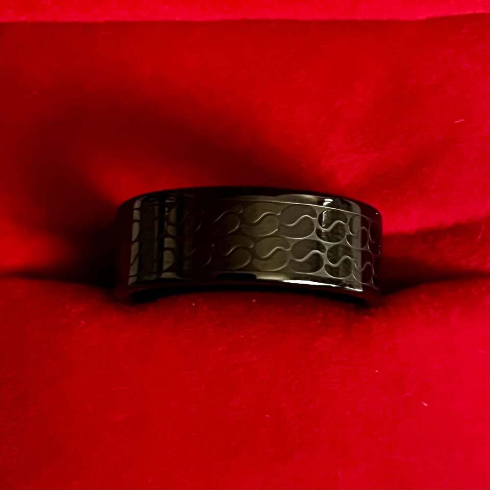 Tungsten Black Zirconium Engraved Polished Finish 6mm Band Size 9